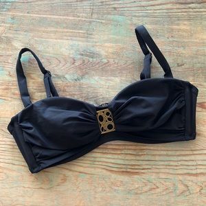 BECCA By Rebecca Virtue Black & Brass‎ Adjustable Straps Bikini Top Sz S- EUC
